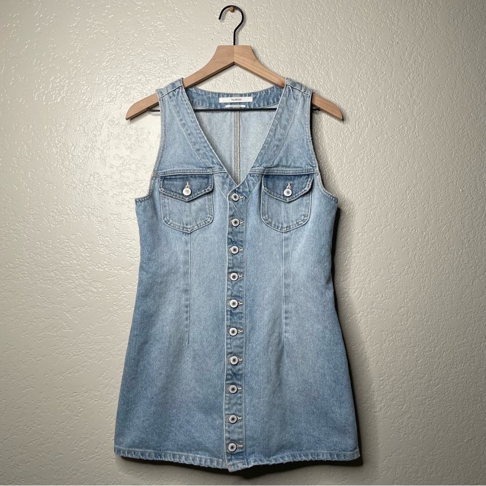Tularosa Zoe Denim Dress Button Down V-Neckline Sleeveless Western - Picture 3 of 13